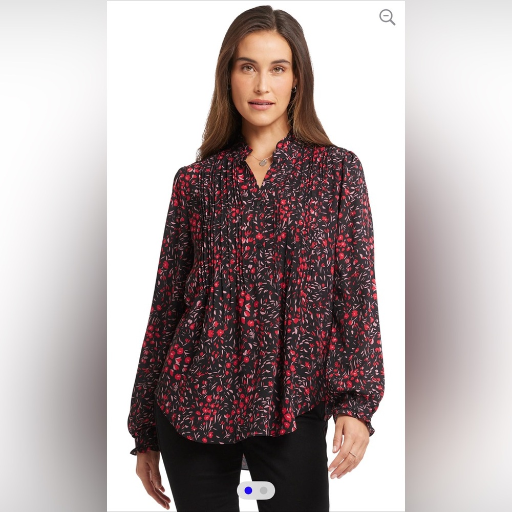 NYDJ Women's Black and Red Floral Top